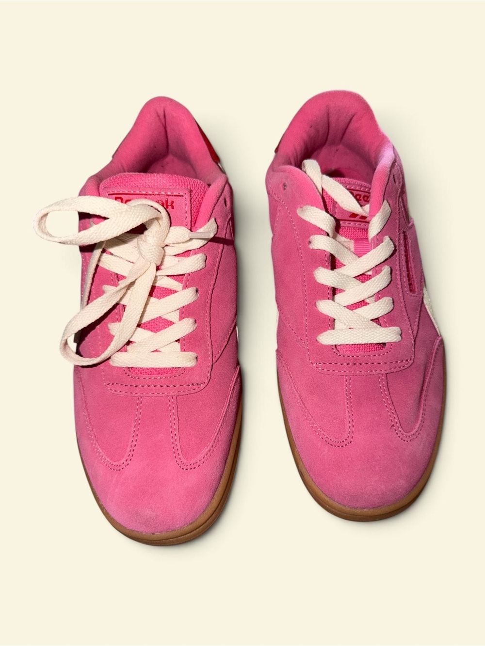 Reebok Pink Suede Sneakers with Cream Laces